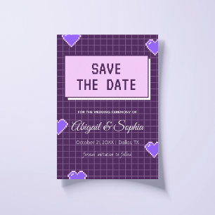 Geeky Gamer Adorable Nerdy Pixated Lila Nerdy Save The Date