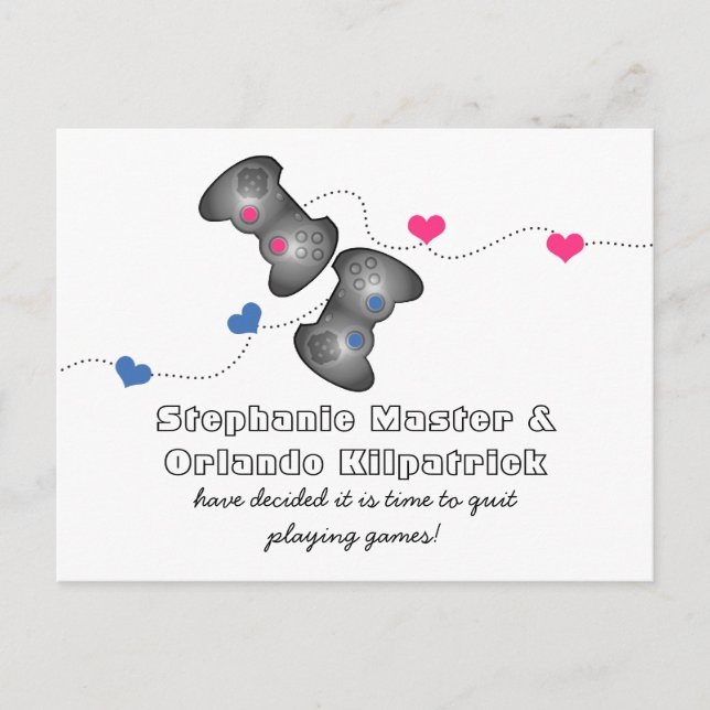 Geeky Gamers Save the Date Postcard Ankündigungspostkarte (Vorderseite)