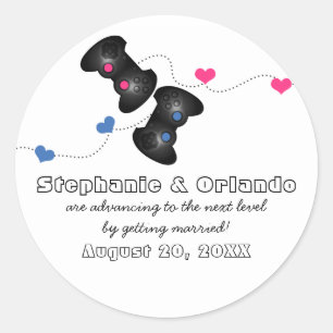 Geeky Gamers Save the Date Sticker Dunkelblau/Rosa