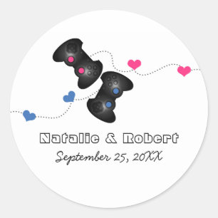Geeky Gamers Wedding Stickers Dark (Blau/Pink)