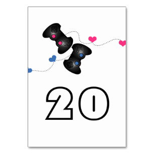 Geeky Gamers Wedding Table Card Dark Pink Blue Tischnummer