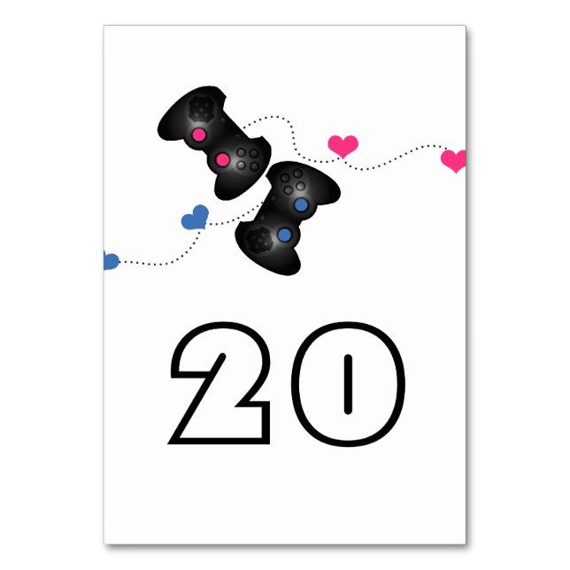 Geeky Gamers Wedding Table Card Dark Pink Blue Tischnummer (Vorderseite)