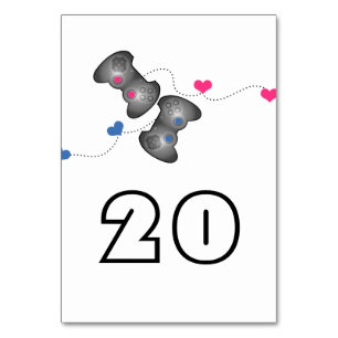 Geeky Gamers Wedding Table Card Rosa Blau Tischnummer