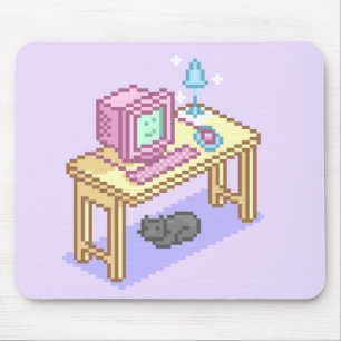 Geeky Girly Lila Pixel Art Computer Mousepad