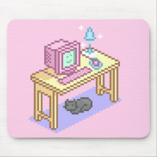 Geeky Girly Pink Pixel Art Computer Mousepad