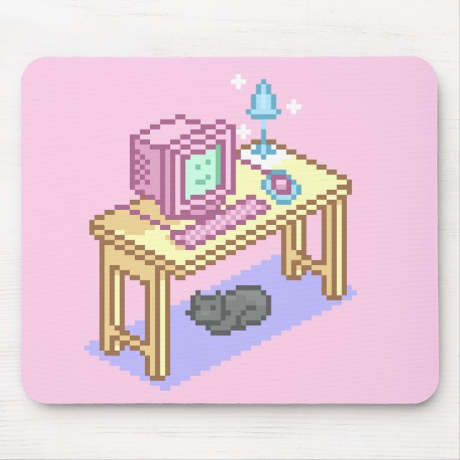 Geeky Girly Pink Pixel Art Computer Mousepad (Vorne)