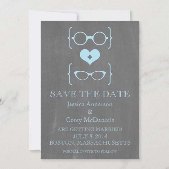 Geeky Glasses Chalkboard Save the Date einladen Einladung (Vorderseite)