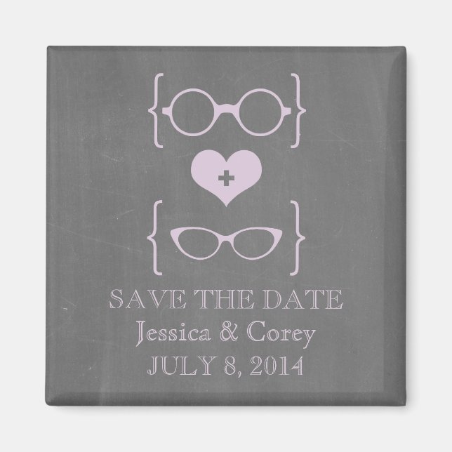 Geeky Glasses Chalkboard Save the Date Magnet (Vorne)