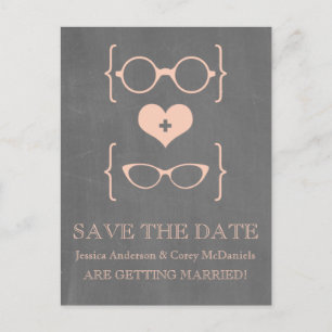 Geeky Glasses Chalkboard Save the Date Postkarte