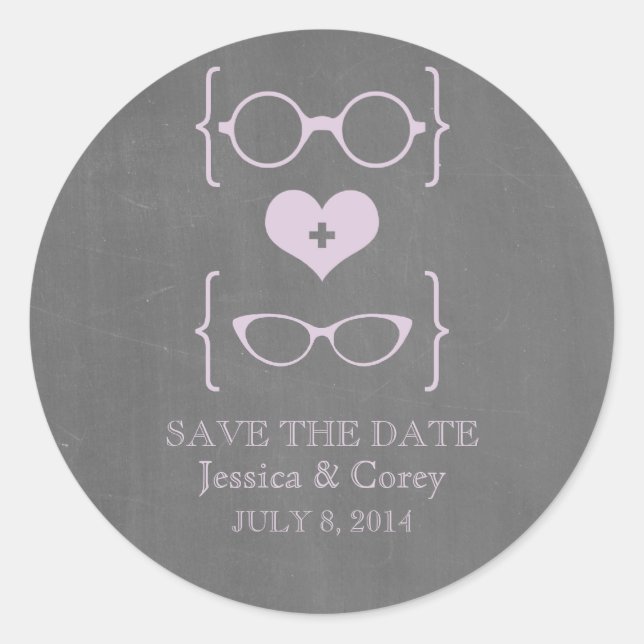 Geeky Glasses Chalkboard Save the Date Stickers (Vorderseite)