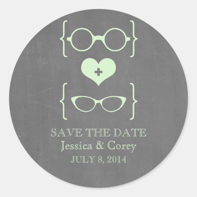 Geeky Glasses Chalkboard Save the Date Stickers (Vorderseite)