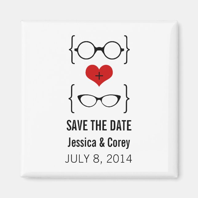 Geeky Glasses speichern Sie das Date Magnet (Vorne)