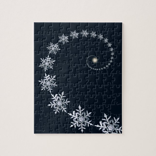 Geeky Navy Blue Snowflake Fibonacci Spiral Puzzle (Vertikal)