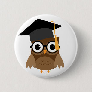 Geeky Owl mit Brille und Graduation Cap Button
