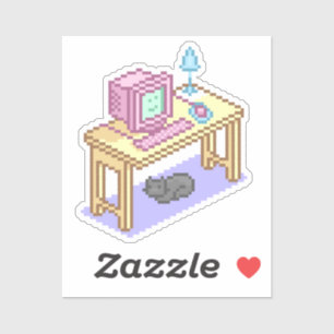 Geeky Pastel Pink Yellow Pixel Art Computer Aufkleber