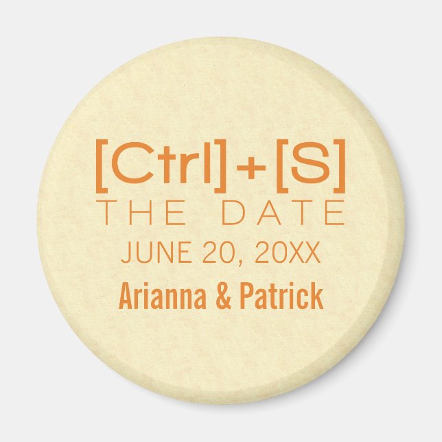 Geeky Typografy Save the Date Magnet, Orange Magnet (Vorne)