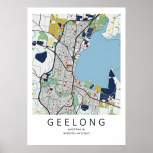 Geelong Victoria Karte Poster Saubere Kartenkuns