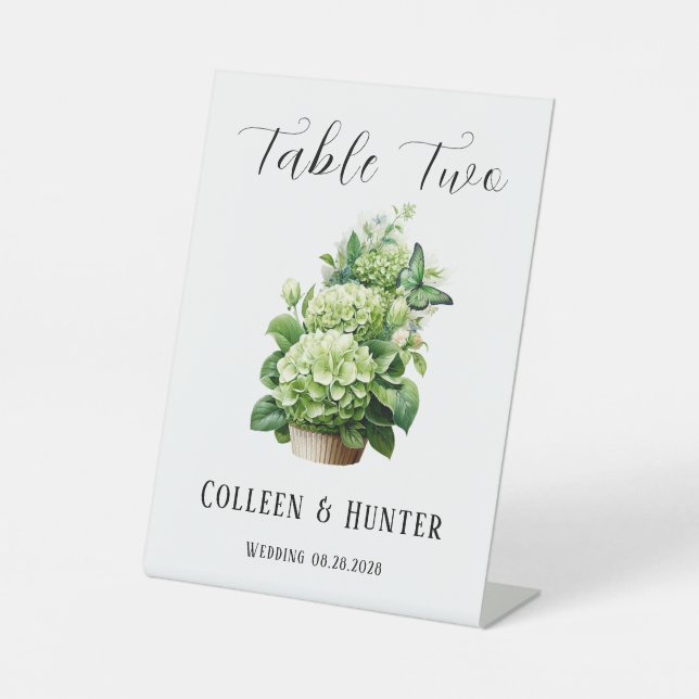 Geen Hydrangea Butterfly Tischnummer Sign Sockelschild (Vorderseite)