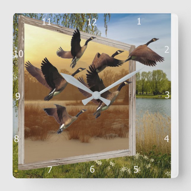 GEESE FLIEGT AUS DEM BILD QUADRATISCHE WANDUHR (Vorderseite)