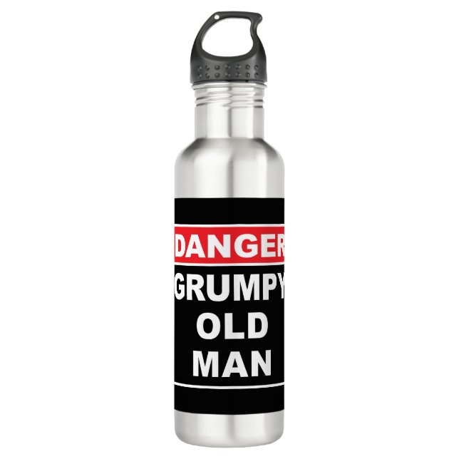 Gefahr: Grumpy Old Man - Funny Gag Joke Geschenk Edelstahlflasche (Vorderseite)