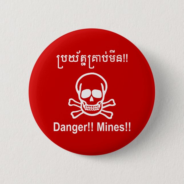 Gefahr! Minen! ☠ Cambodian Khmer Sign ☠ Button (Vorderseite)