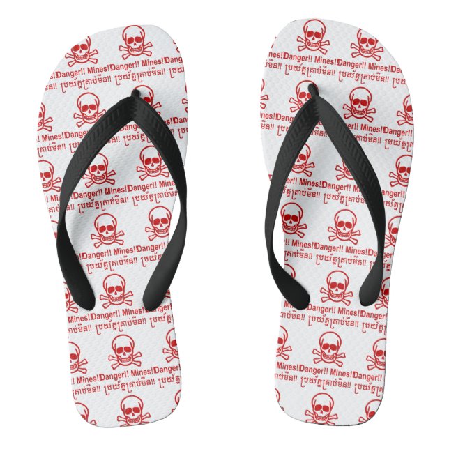 Gefahr! Minen! ☠ Cambodian Khmer Sign ☠ Flip Flops (Fußbett)