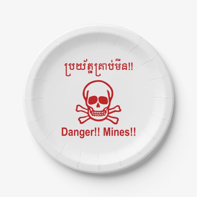 Gefahr! Minen! ☠ Cambodian Khmer Sign ☠ Pappteller