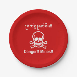 Gefahr! Minen! ☠ Cambodian Khmer Sign ☠ Pappteller