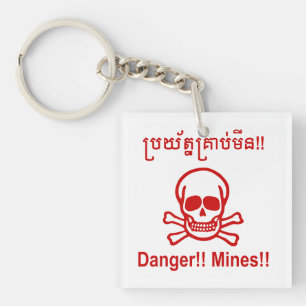 Gefahr! Minen! ☠ Cambodian Khmer Sign ☠ Schlüsselanhänger