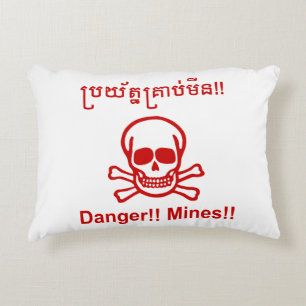 Gefahr! Minen! ☠ Cambodian Khmer Sign ☠ Zierkissen