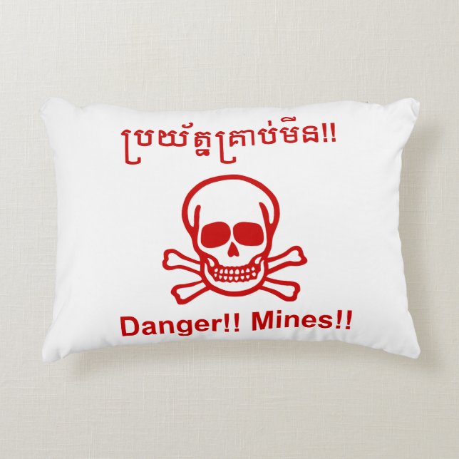 Gefahr! Minen! ☠ Cambodian Khmer Sign ☠ Zierkissen (Vorderseite)