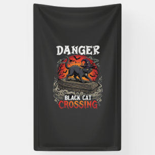 Gefahr Schwarze Katze überquert Halloween Hexenhut Banner