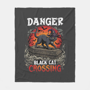 Gefahr Schwarze Katze überquert Halloween Hexenhut Fleecedecke