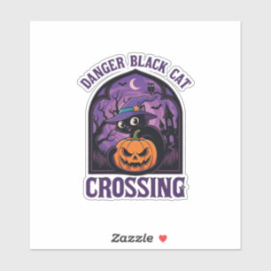 Gefahr Schwarze Katze Überquert Halloween Kürbis H Aufkleber