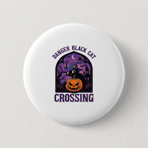 Gefahr Schwarze Katze überquert Halloween Kürbis H Button