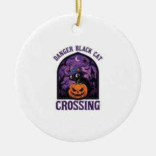 Gefahr Schwarze Katze Überquert Halloween Kürbis H Keramik Ornament
