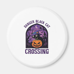 Gefahr Schwarze Katze Überquert Halloween Kürbis H Magnet