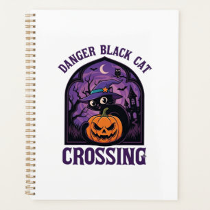Gefahr Schwarze Katze überquert Halloween Kürbis H Planer