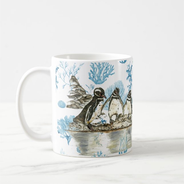 Gefährdete handgemalte Galapagos-Pinguine Kaffeetasse (Links)