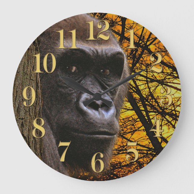 Gefährdete Lowland Gorilla & Regenwald Große Wanduhr (Vorderseite)
