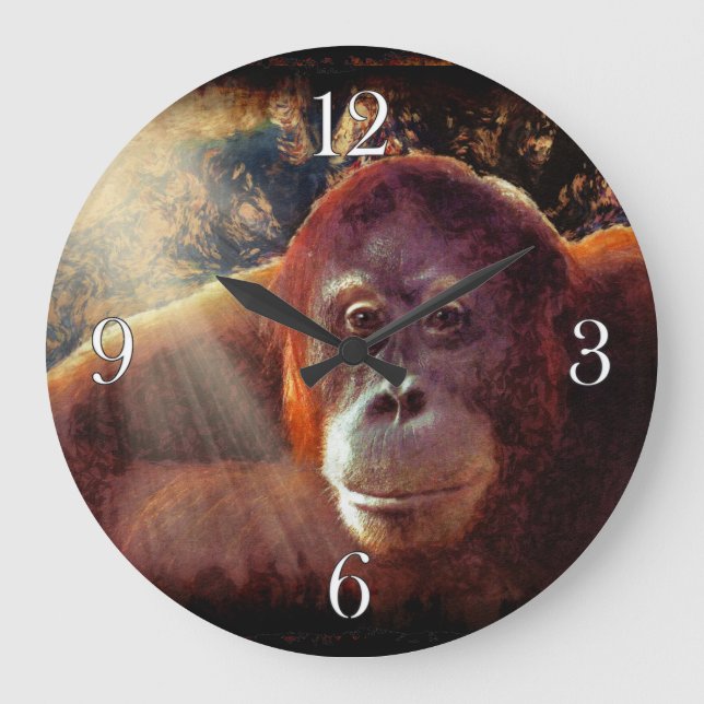 gefährdetes Orangutan- und Regenwald-Primat Bild 2 Große Wanduhr (Vorderseite)