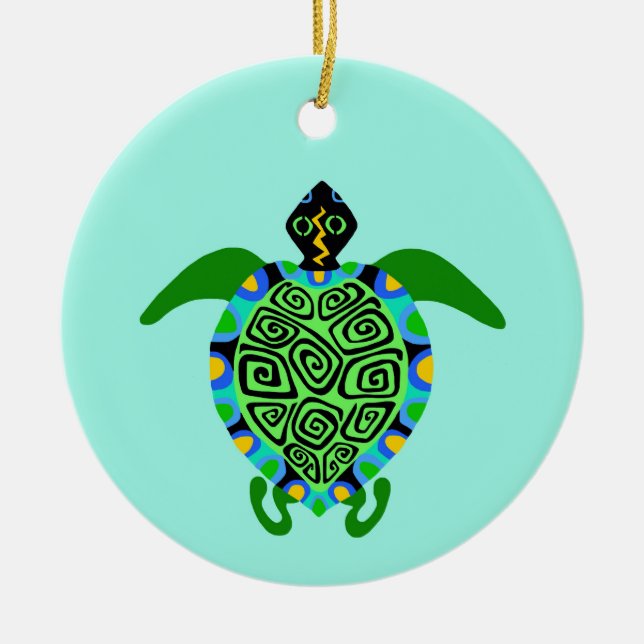gefährdetes Tier - See TURTLE - Wildtiere - Aqua Keramik Ornament (Vorne)
