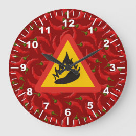 Gefahrenschild für Heißpfeffer Große Wanduhr