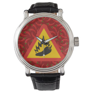 Gefahrenschild für scharfe Pfeffer Armbanduhr