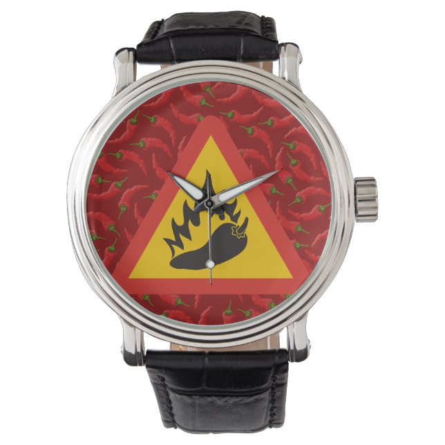 Gefahrenschild für scharfe Pfeffer Armbanduhr (Vorderseite)