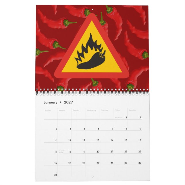 Gefahrenschild für scharfe Pfeffer Kalender (Jan 2027)