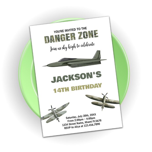 Gefahrenzone Kampfjet Geburtstagseinladungen Einladung (Danger Zone Fighter Jet Birthday Invitations)
