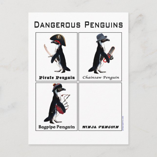 gefährliche Pinguine Postkarte (Vorderseite)