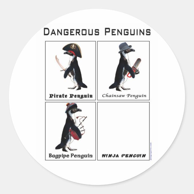 gefährliche Pinguine Runder Aufkleber (Vorderseite)