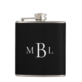 Gefallen Bachelor Party White Monogram Black Flask Flachmann
